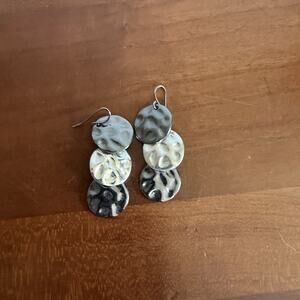 Dark Silver Tone 3 Round Disk Dangle Earrings Classic Simple